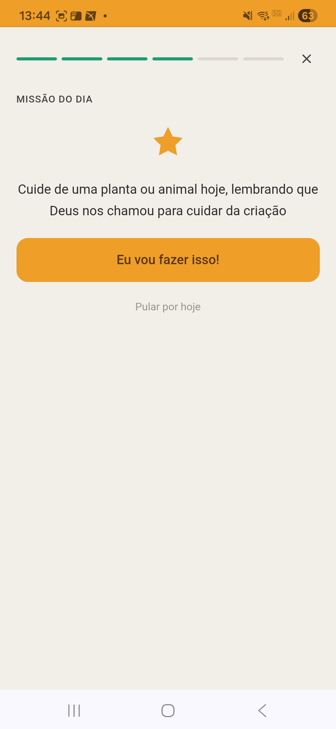 Tela de missão prática do dia